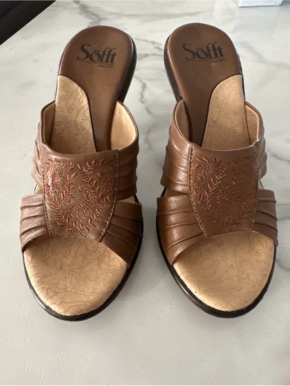 Women's Brown Embroidered Slip-On Clog Mule